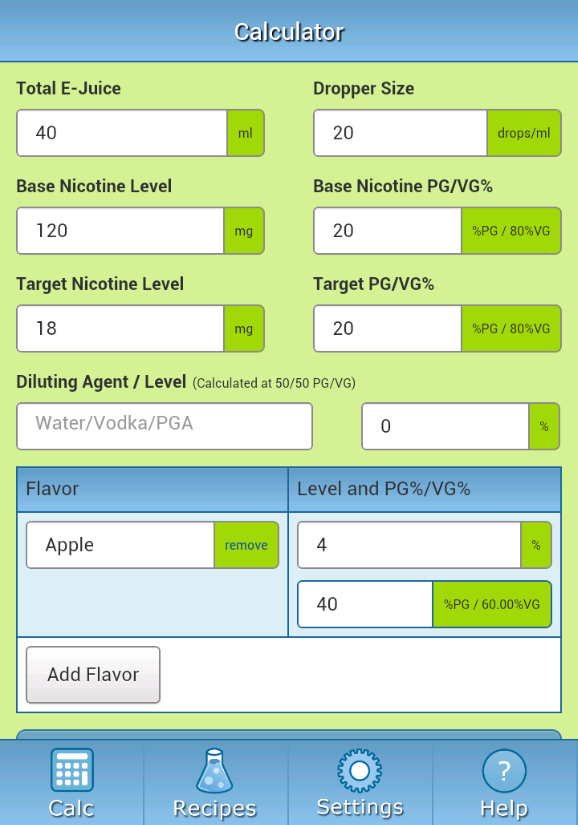 eJuice Calc DIY eJuice Recipe Calculator