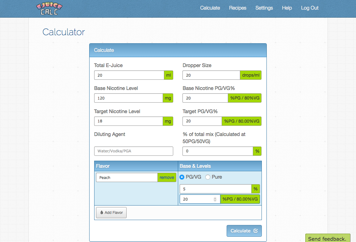 eJuice Calc DIY eJuice Recipe Calculator