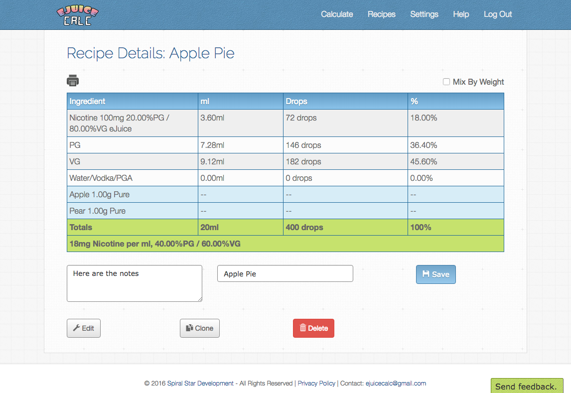 eJuice Calc DIY eJuice Recipe Calculator